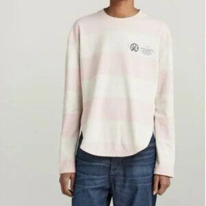 G Star Raw Striped Graphic Rugby Shirt Pink Beige Cotton Size XS
